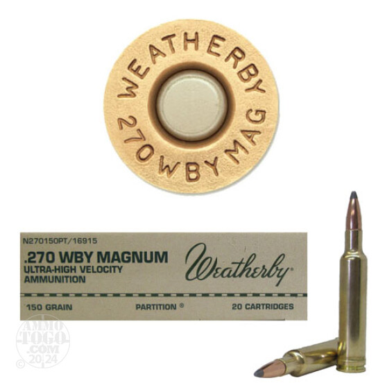 20rds - 270 Weatherby Mag. 130gr. Nosler Partition Ammo
