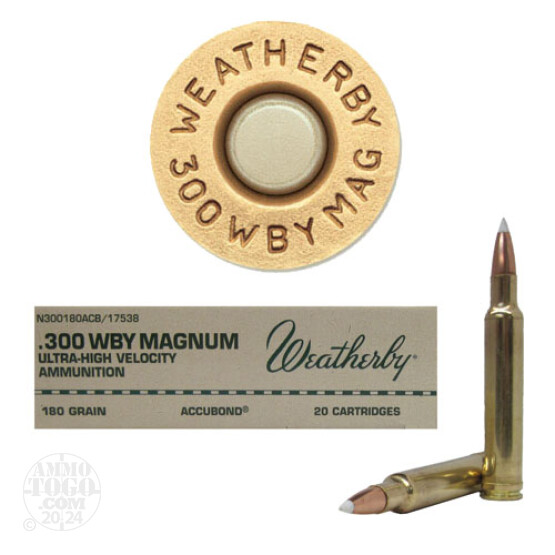 20rds - 300 Weatherby Mag. 180gr. Nosler AccuBond Ammo