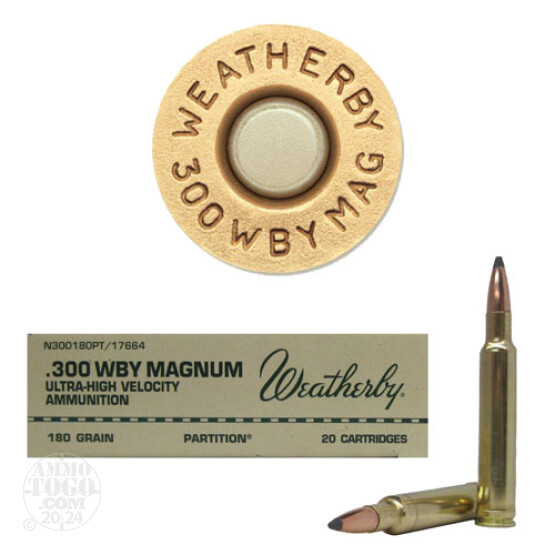 20rds - 300 Weatherby Mag. 180gr. Nosler Partition Ammo
