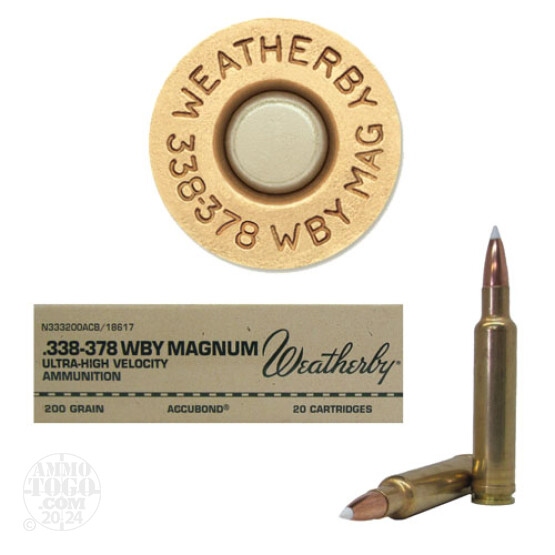 20rds - 338-378 Weatherby Magnum 200gr. Accubond Ammo