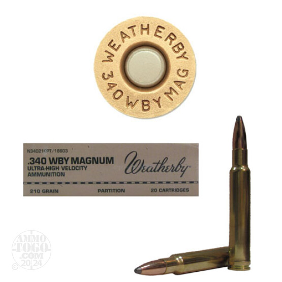 20rds - 340 Weatherby Magnum 210gr. Partition Ammo