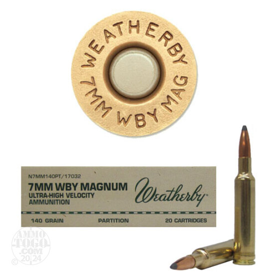 20rds - 7mm Weatherby Mag. 140gr. Nosler Partition Ammo
