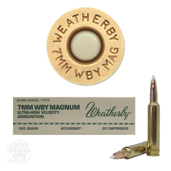 20rds - 7mm Weatherby Mag. 160gr. Nosler AccuBond Ammo