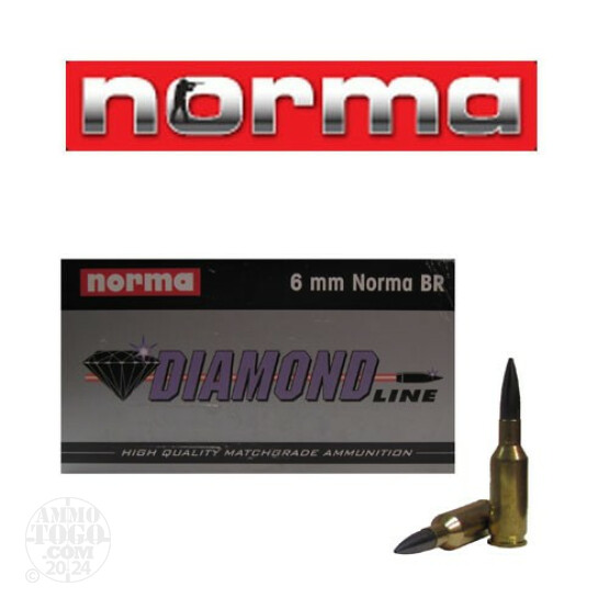 50rds - 6mm B.R. Norma Diamond Line 105gr. JHP Ammo
