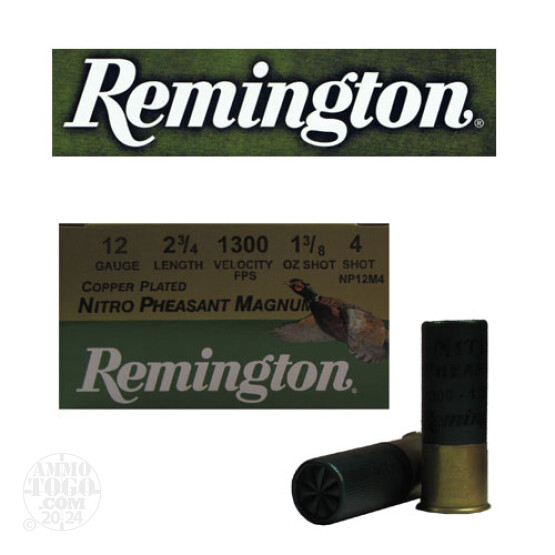 25rds - 12 Gauge Remington Nitro Pheasant Magnum Load 2 3/4" 1 3/8oz. #4 Shot
