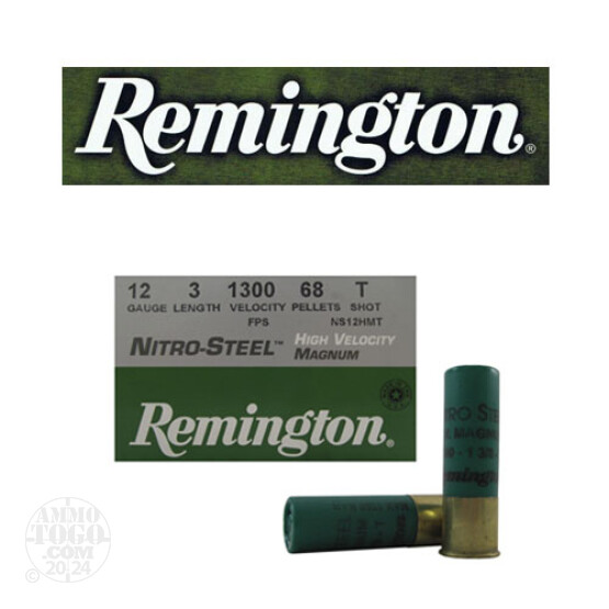 25rds - 12 Gauge Remington Nitro-Steel HV Magnum 3" 68 Pellet #T Shot Ammo