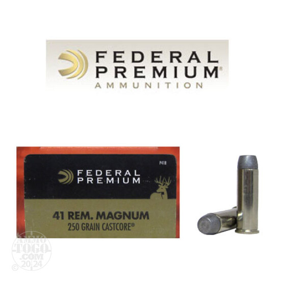 20rds - 41 Mag Federal 250gr. CastCore Lead Flat Point  Ammo