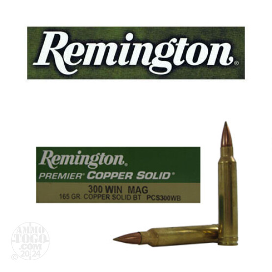 20rds - 300 Win Mag Remington Premier 165gr. Copper Solid BT Polymer Tip Ammo