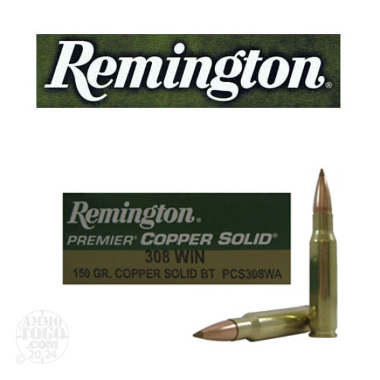 20rds - 308 Win Remington Premier 150gr. Copper Solid BT Polymer Tip Ammo