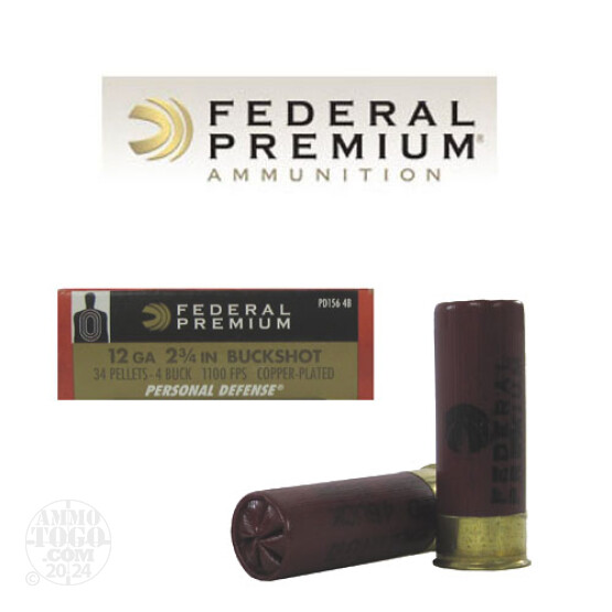 5rds - 12 Ga. Federal Premium 2 3/4" 34 Pellet #4 Buckshot Ammo