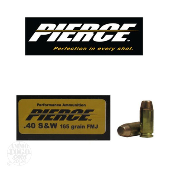 50rds - 40 S&W Pierce 165gr. FMJ Ammo
