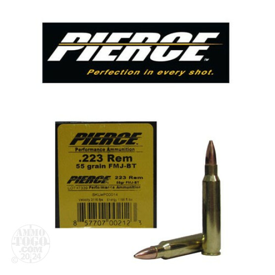 50rds - .223 Pierce 55gr. FMJ-BT Ammo