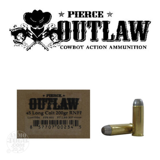 50rds - 45 Long Colt Pierce Outlaw Cowboy Action Load 200gr. RNFP Ammo