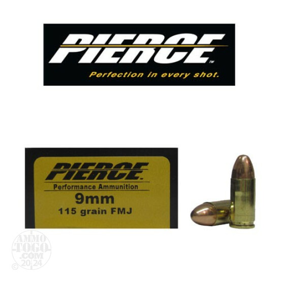 50rds - 9mm Pierce 115gr. FMJ Ammo