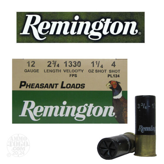 25rds - 12 Gauge Remington Pheasant Load 2 3/4"  1 1/4oz.  #4