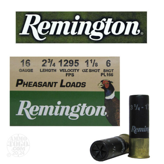 25rds - 16 Gauge Remington Pheasant Load 2 3/4" 1 1/8oz. #6 Ammo