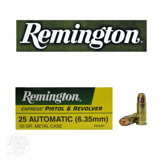 50rds - 25 Auto Remington Express 50gr. FMJ Ammo