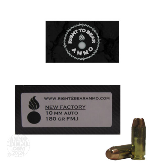 50rds - 10mm Right To Bear 180gr. FMJ Ammo