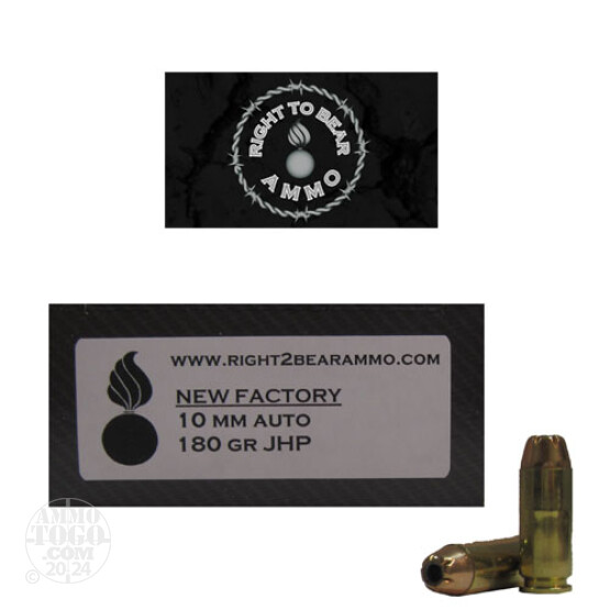 50rds - 10mm Right To Bear 180gr. JHP Ammo