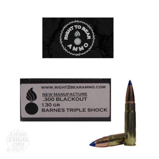 20rds - 300 AAC BLACKOUT Right To Bear 130gr Tipped TSX Ammo