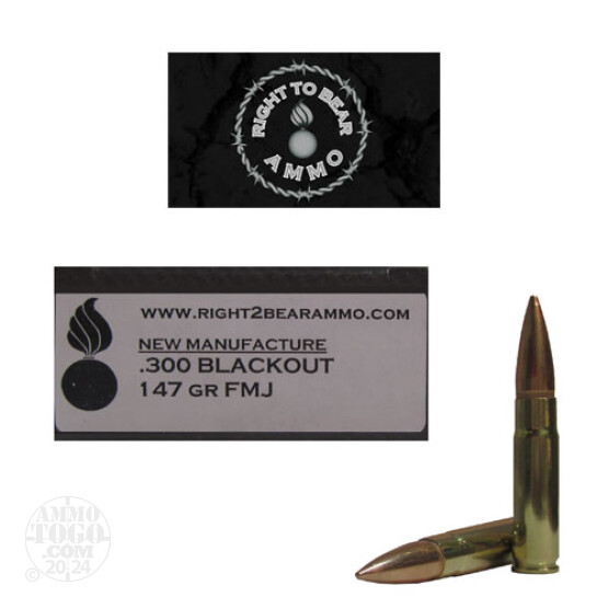 20rds - .300 AAC BLACKOUT Right To Bear 147gr. FMJ Ammo