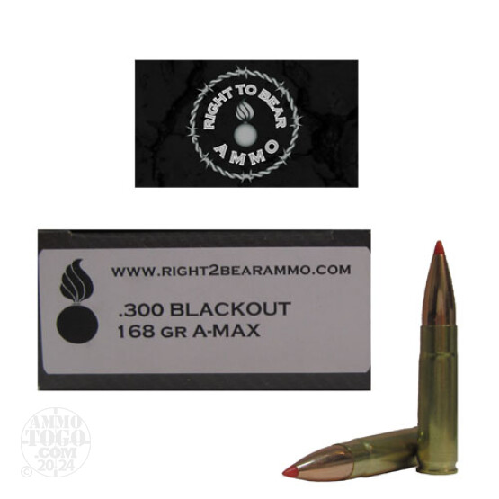 20rds - 300 AAC BLACKOUT Right To Bear 168gr A-Max Ammo
