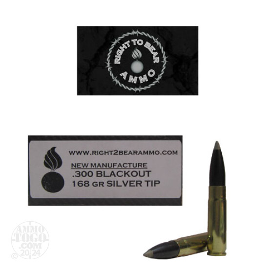 20rds - 300 AAC BLACKOUT Right To Bear 168gr Nosler Silvertip Ammo
