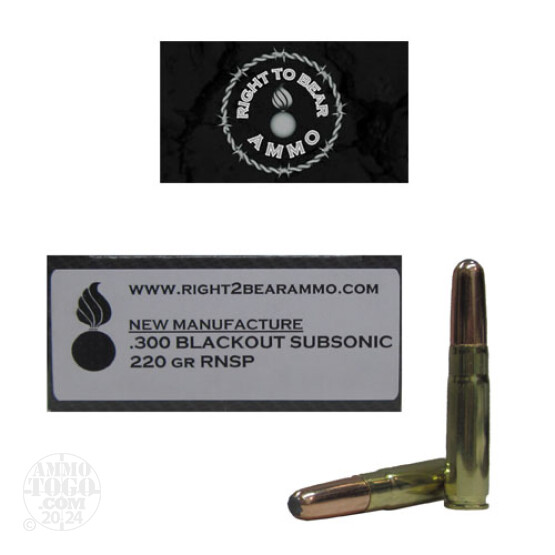 20rds - 300 AAC BLACKOUT Right To Bear Subsonic 220gr RNSP Ammo