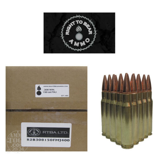 400rds - 308 Win. Right To Bear 150gr FMJ Ammo