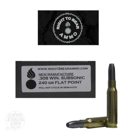 20rds - 308 Win. Right To Bear Subsonic 240gr. LFP Moly Ammo