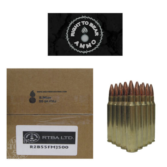 500rds - 5.56 Right To Bear 55gr. FMJ Ammo