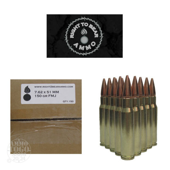 150rds - .308/7.62x51 Right To Bear 150gr FMJ Ammo