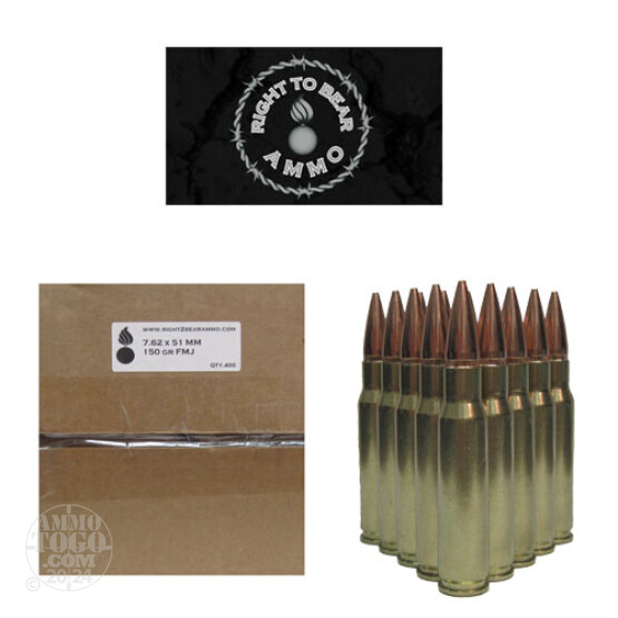 400rds - .308/7.62x51 Right To Bear 150gr FMJ Ammo