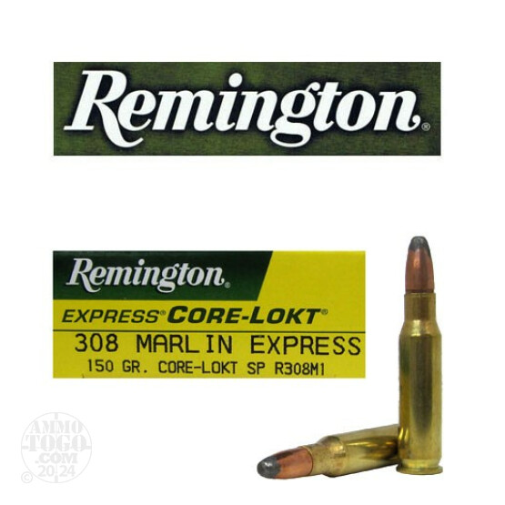 20rds - 308 Marlin Express Remington Core-Lokt 150gr. Soft Point Ammo