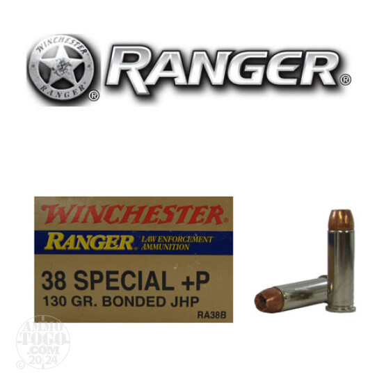 50rds - 38 Special Winchester Ranger 130gr. +P Bonded JHP Ammo