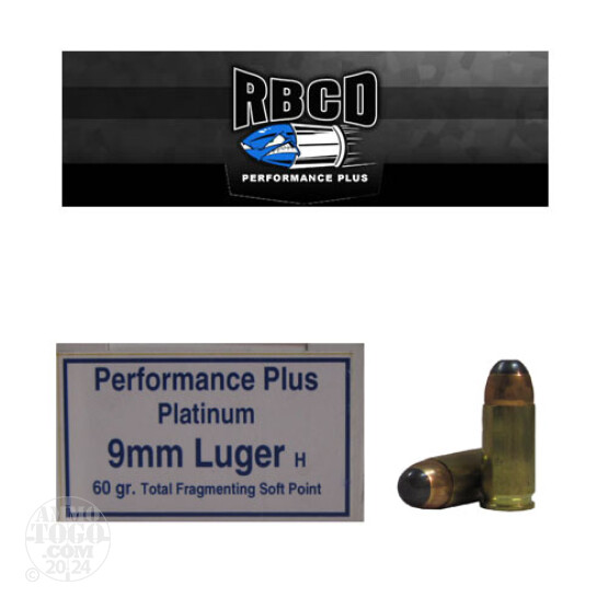 20rds - 9mm RBCD Performance Plus 60gr Total Fragmenting Soft Point Ammo