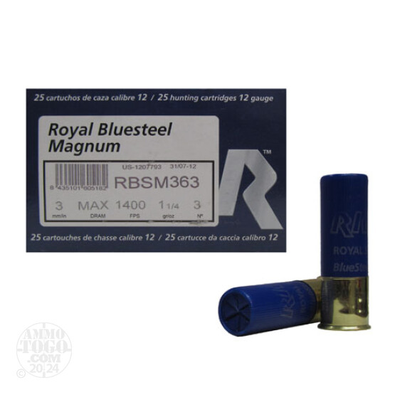 25rds - 12 Ga. Rio Royal BlueSteel 3" 1 1/4oz #3 Steel Shot Ammo