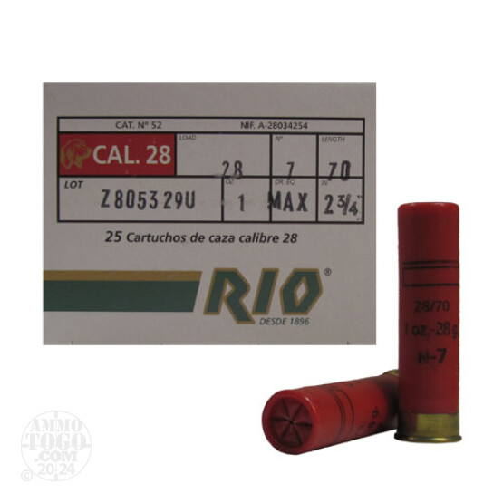 250rds - 28 Gauge Rio 2 3/4" 1oz. #7 Shot Ammo