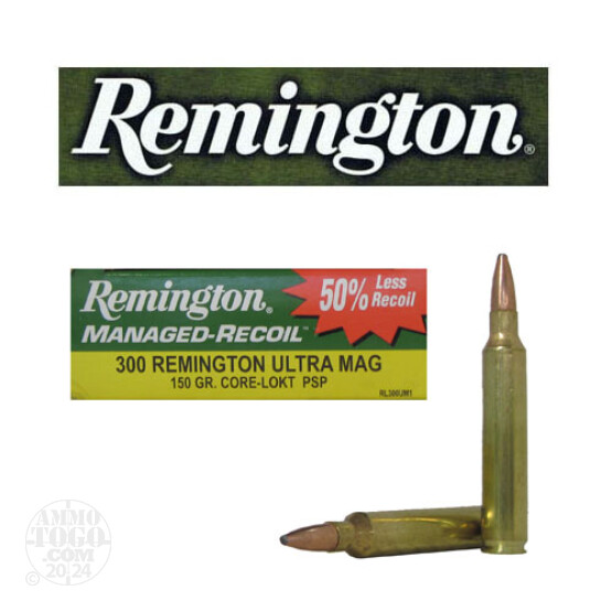 20rds - 300 RUM Remington Core-Lokt Managed Recoil 150gr. PSP Ammo