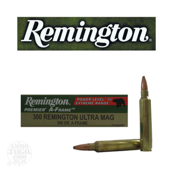 20rds - 300 RUM Remington Premier 200gr. A-Frame PSP Power Level 3 Ammo