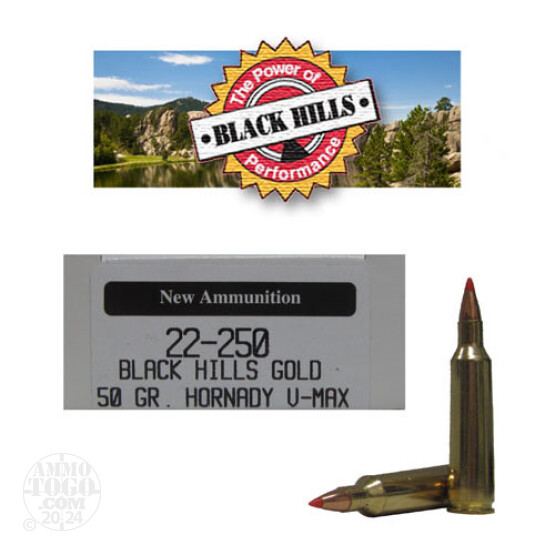 20rds - 22-250 Black Hills Gold 50gr. New Seconds V-Max Polymer Tip Ammo