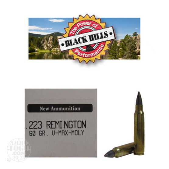 50rds - 223 Black Hills 60gr. New Seconds V-Max Moly Ammo
