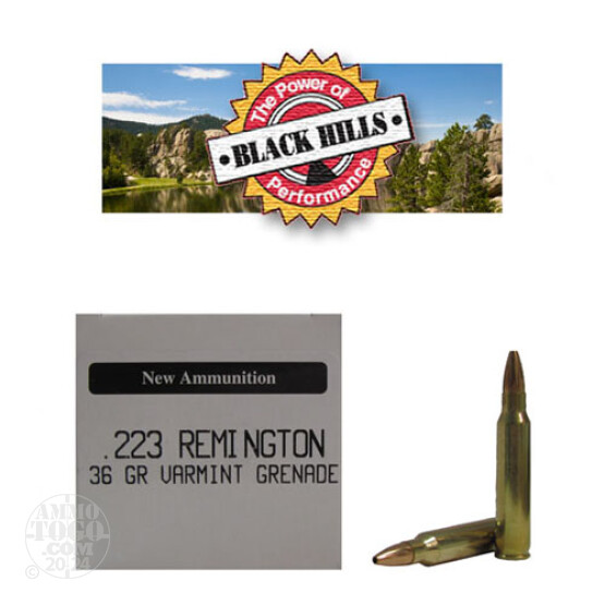 50rds - 223 Black Hills 36gr. New Seconds Varmint Grenade HP Ammo