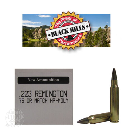 50rds - 223 Black Hills 75gr. New Seconds Heavy Match HP Moly Ammo