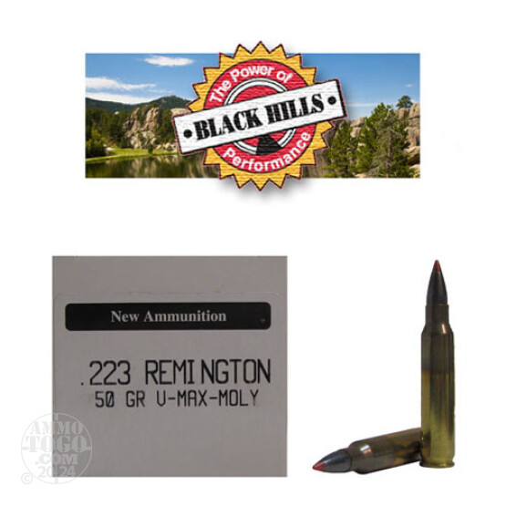 50rds - 223 Black Hills 50gr. New Seconds V-Max Polymer Tip Moly Ammo