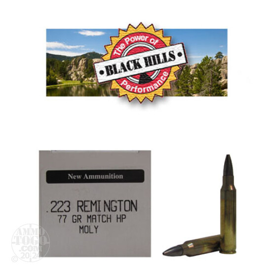 50rds - 223 Black Hills 77gr. New Seconds Sierra MatchKing HP Moly Ammo