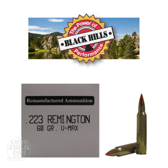 50rds - .223 Black Hills 60gr. Remanufactured Seconds V-Max Ammo