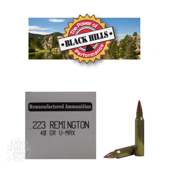 50rds - .223 Black Hills 40gr. Remanufactured Seconds V-Max Ammo