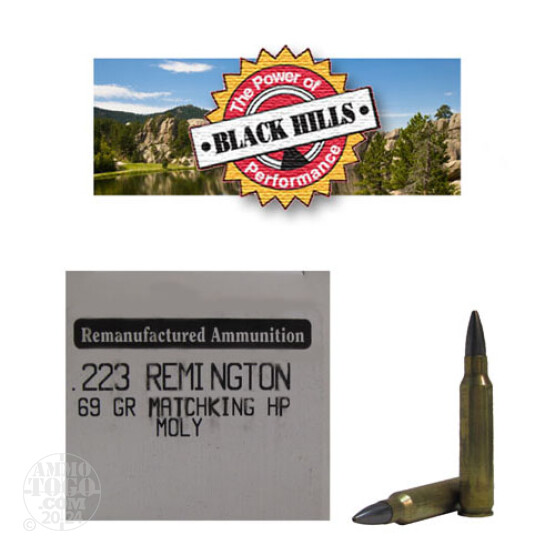 50rds - 223 Black Hills 69gr. Remanufactured Seconds Sierra MatchKing HP Moly Ammo