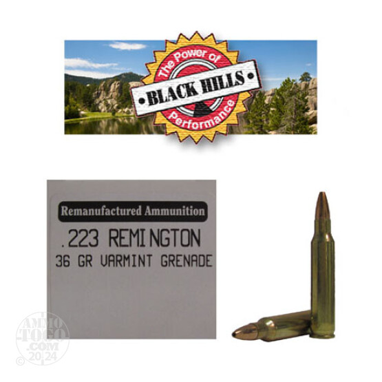50rds - 223 Black Hills 36gr. Remanufactured Seconds Varmint Grenade HP Ammo